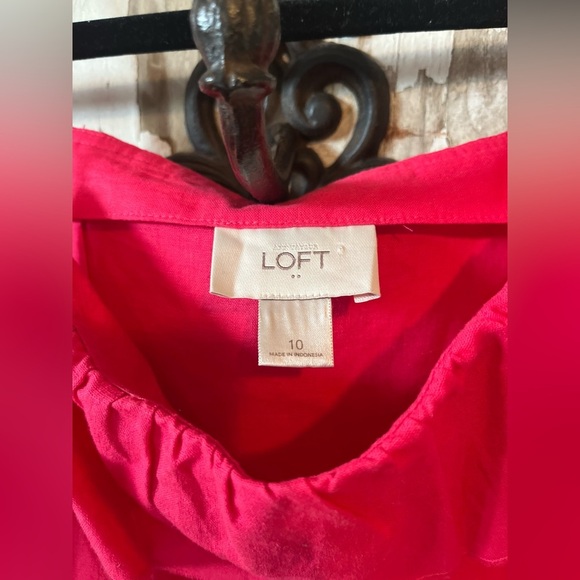 Ann Taylor Loft Linen Cotton slip dress pink ruffle spaghetti strap size 10 pink - Picture 3 of 16